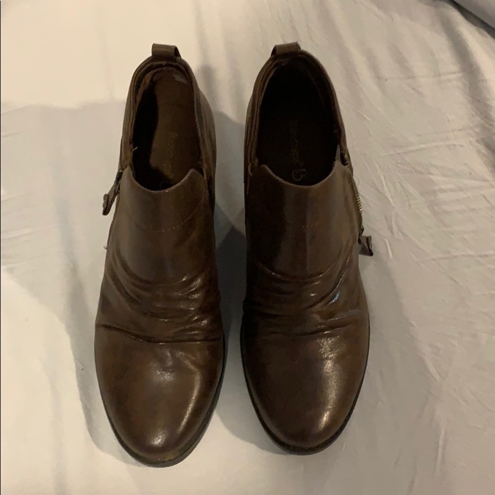 Brown BareTraps booties. Still in original box.